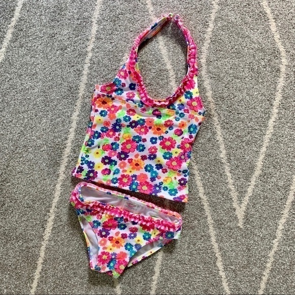 Jantzen Neon Floral Halter Tankini 4 - Picture 1 of 5